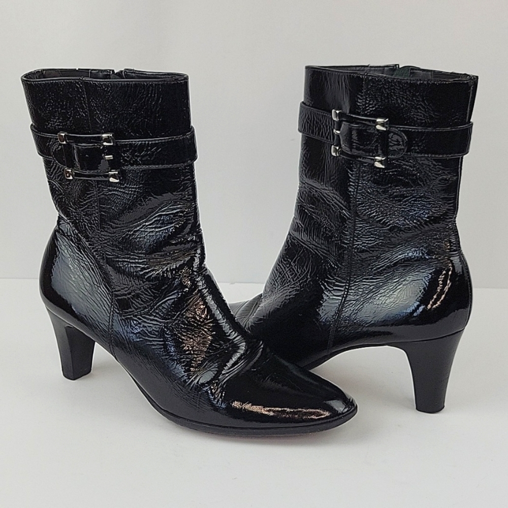 Talbots Patent Leather Heeled Calf Boots Black Size 9AA